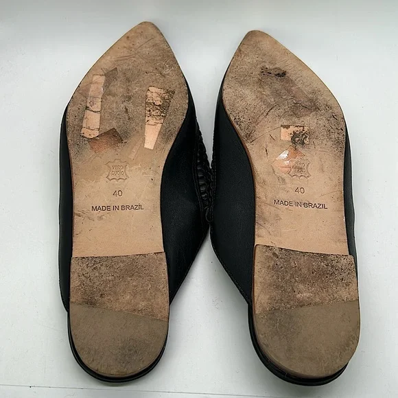 Ulla Johnson Black Leather Pointed Toe Mules Slides Shoes **Sz 40/US 10** 🌺🌺 - Picture 7 of 7